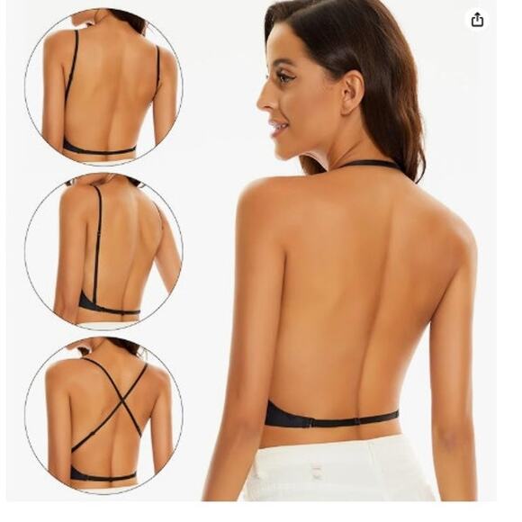 New NWT Zekeylin Low Back Wireless Triangle Bralette Plunge Open Back Halter 2XL - Picture 2 of 7